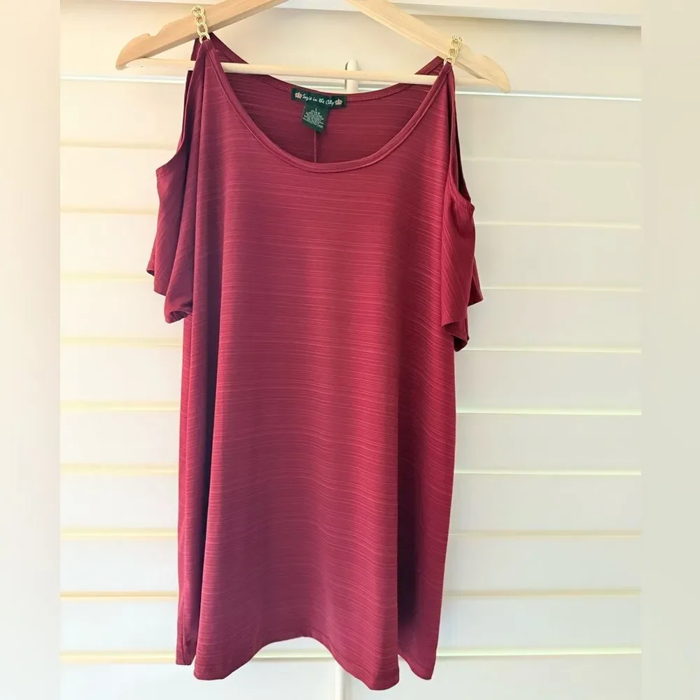 Suzie In The City Red Short Sleeve Cold-Shoulder Top